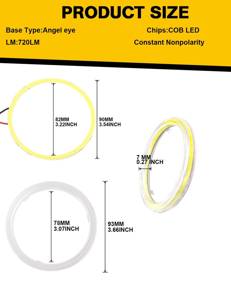 Qasim 1 Pair 90MM 66SMD COB LED for Angel Eyes Halo Ring DRL LED Fog Light Lamp with Cover White 12V 24V DC - Image 2